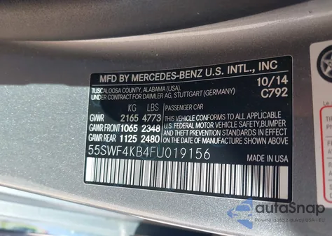 2015 Mercedes-Benz C 300 4Matic/Luxury 4Matic/Sport 4Matic z USA, uszkodzony, nr VIN 55SWF4KB4FU019156